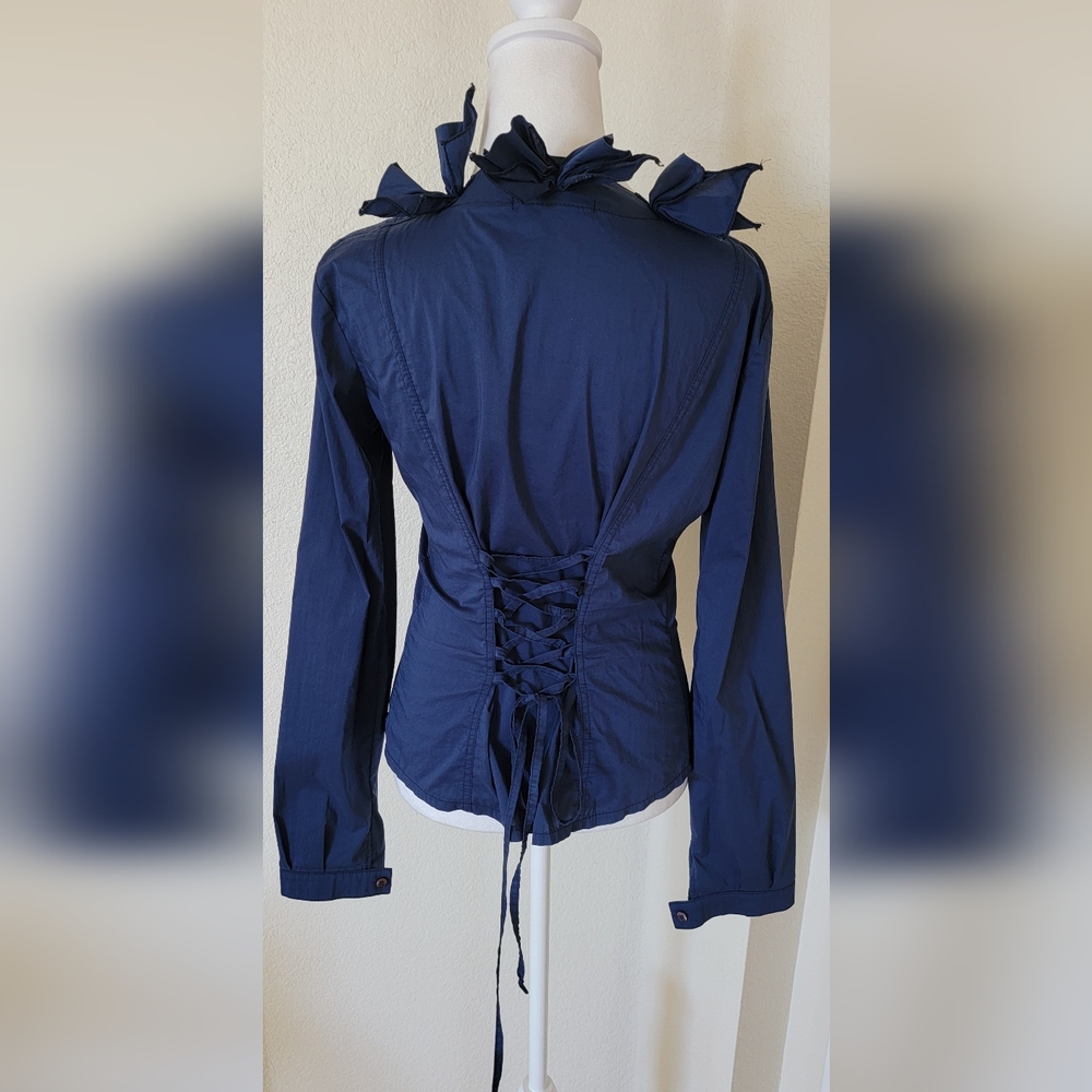 Rinascimento Ruffle Blouse Tie Up Back made in Italy, size L - Picture 4 of 6